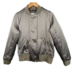 Vintage Abercrombie & Fitch Satin Bomber Jacket Womens S Army Olive Y2K Military